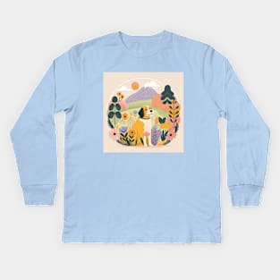 Friendly Dog Enjoying a Spring Day Kids Long Sleeve T-Shirt